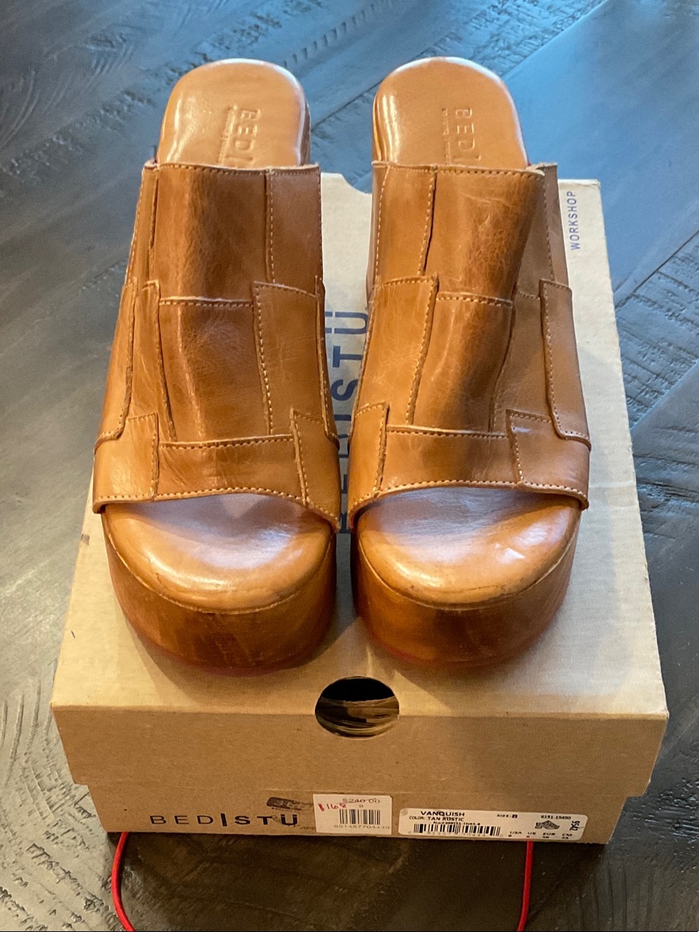 BED|STU Tan Leather Platform Slide Sandals